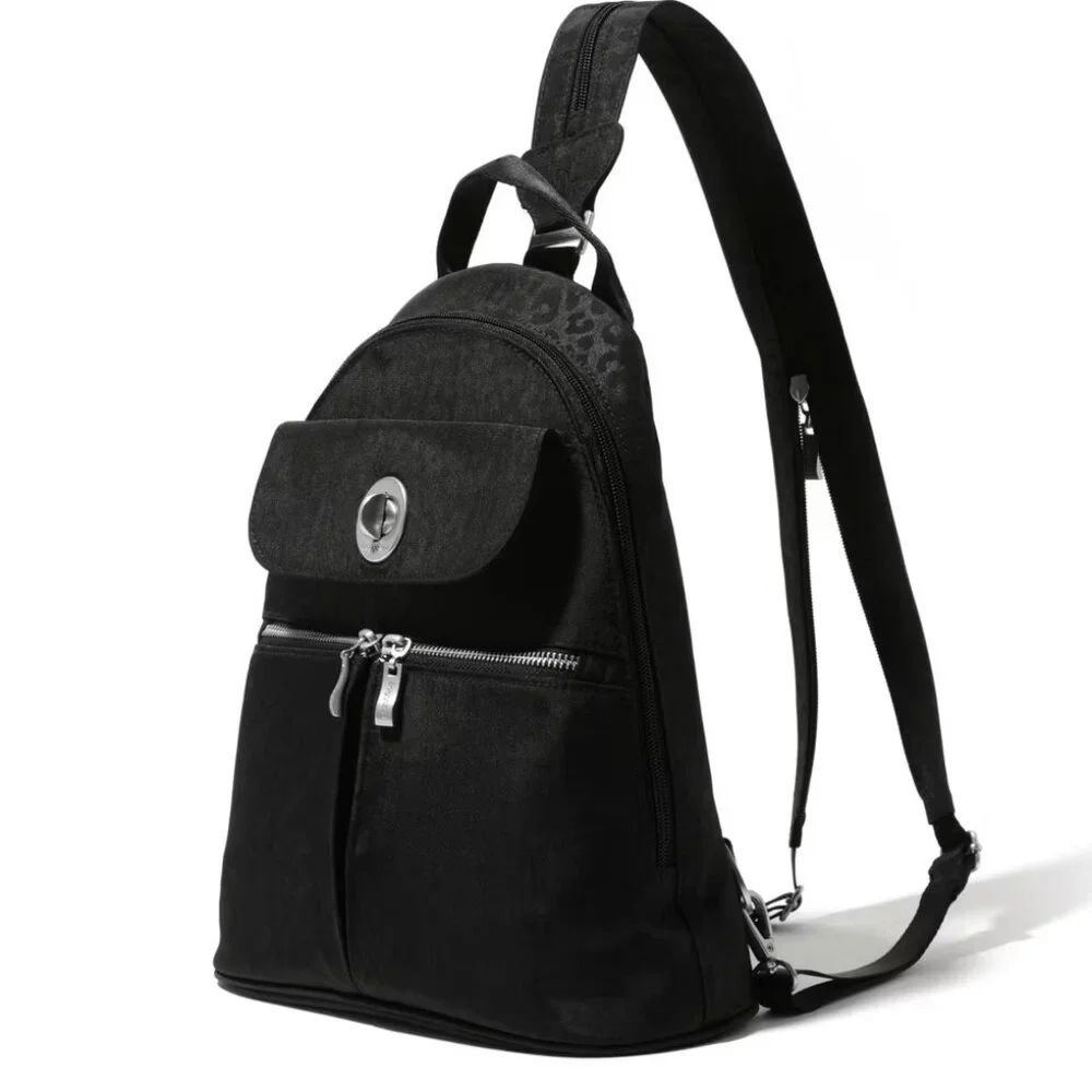Baggallini Black Cheetah Embossed Naples Convertible Backpack/NWT